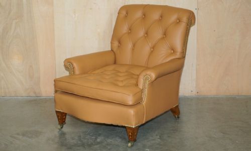 SUPER RARE HOWARD SON'S FULLY RESTORED CHESTERFIELD BROWN LEATHER ARMCHAIR - ADDITIONAL PHOTO 14