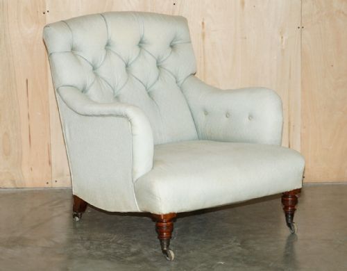 RARE ORIGINAL VICTORIAN HOWARD SONS BRIDGEWATER ARMCHAIR PERIOD UPHOLSTERY - ADDITIONAL PHOTO 3