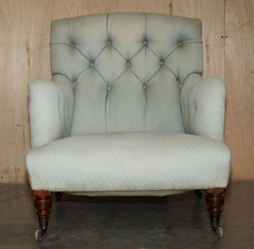 RARE ORIGINAL VICTORIAN HOWARD SONS BRIDGEWATER ARMCHAIR PERIOD UPHOLSTERY - ADDITIONAL PHOTO 4