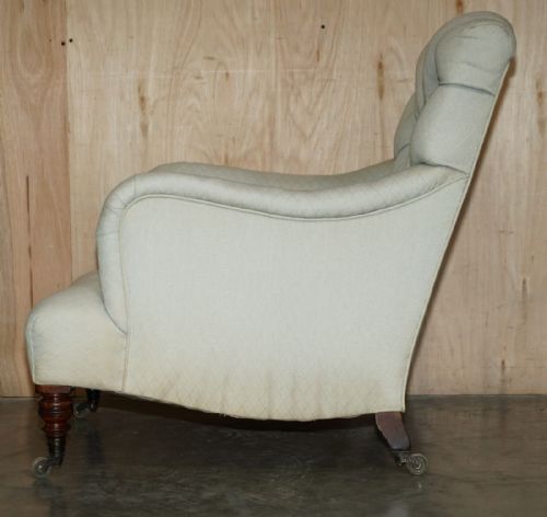 RARE ORIGINAL VICTORIAN HOWARD SONS BRIDGEWATER ARMCHAIR PERIOD UPHOLSTERY - ADDITIONAL PHOTO 12