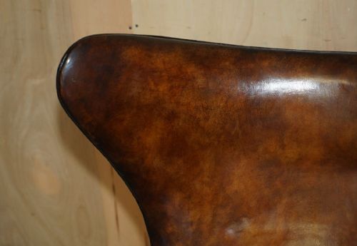 ORIGINAL FULLY RESTORED 1965 FRITZ HANSEN EGG CHAIR FOOTSTOOL IN BROWN LEATHER - ADDITIONAL PHOTO 4