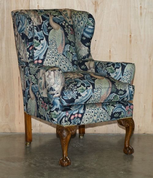 PAIR OF RESTORED ANTIQUE WILLIAM MORRIS FOREST CLAW BALL WINGBACK ARMCHAIRS - ADDITIONAL PHOTO 2