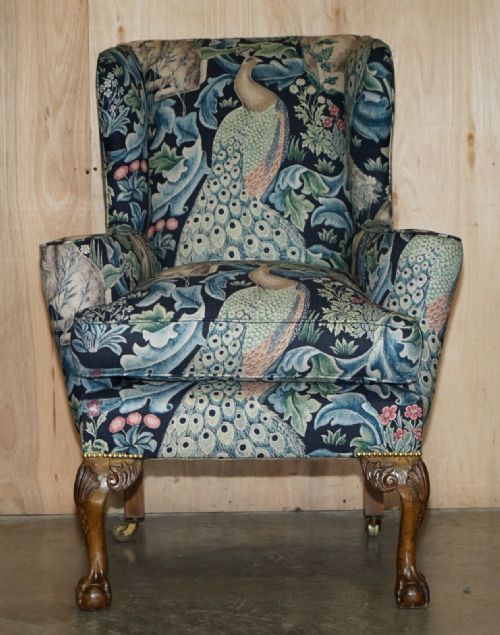 PAIR OF RESTORED ANTIQUE WILLIAM MORRIS FOREST CLAW BALL WINGBACK ARMCHAIRS - ADDITIONAL PHOTO 3