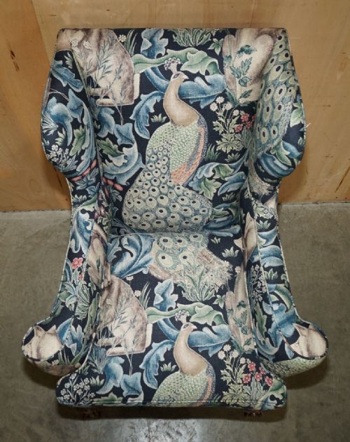 PAIR OF RESTORED ANTIQUE WILLIAM MORRIS FOREST CLAW BALL WINGBACK ARMCHAIRS - ADDITIONAL PHOTO 5