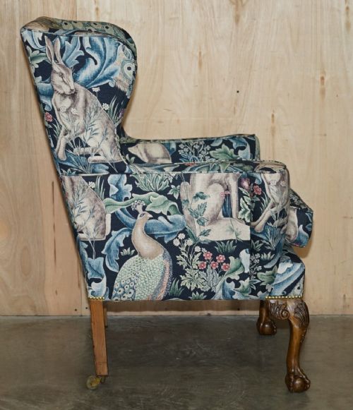 PAIR OF RESTORED ANTIQUE WILLIAM MORRIS FOREST CLAW BALL WINGBACK ARMCHAIRS - ADDITIONAL PHOTO 11