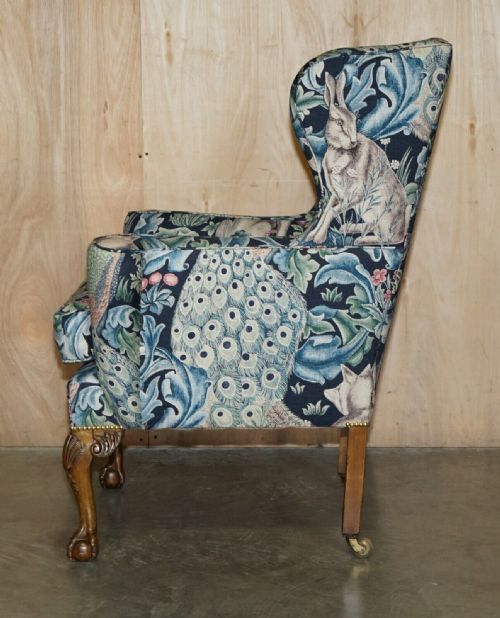PAIR OF RESTORED ANTIQUE WILLIAM MORRIS FOREST CLAW BALL WINGBACK ARMCHAIRS - ADDITIONAL PHOTO 13