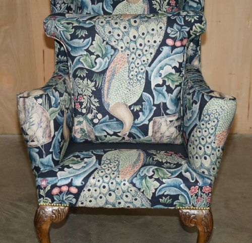 PAIR OF RESTORED ANTIQUE WILLIAM MORRIS FOREST CLAW BALL WINGBACK ARMCHAIRS - ADDITIONAL PHOTO 14