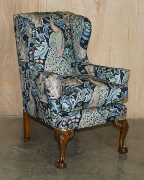 PAIR OF RESTORED ANTIQUE WILLIAM MORRIS FOREST CLAW BALL WINGBACK ARMCHAIRS - ADDITIONAL PHOTO 15