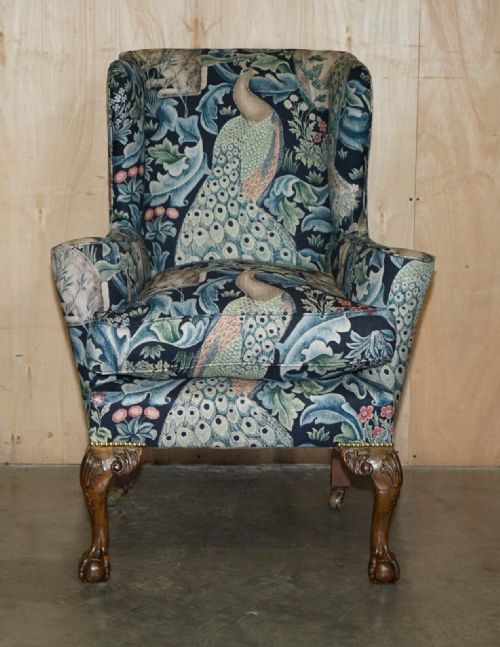 PAIR OF RESTORED ANTIQUE WILLIAM MORRIS FOREST CLAW BALL WINGBACK ARMCHAIRS - ADDITIONAL PHOTO 16