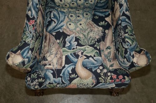PAIR OF RESTORED ANTIQUE WILLIAM MORRIS FOREST CLAW BALL WINGBACK ARMCHAIRS - ADDITIONAL PHOTO 17