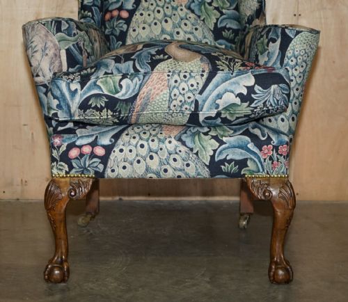 PAIR OF RESTORED ANTIQUE WILLIAM MORRIS FOREST CLAW BALL WINGBACK ARMCHAIRS - ADDITIONAL PHOTO 18