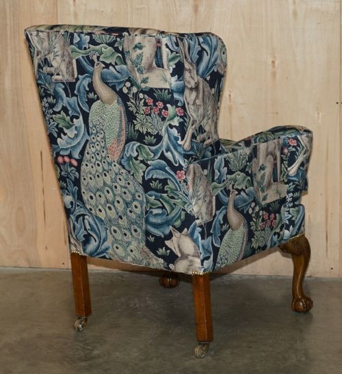 PAIR OF RESTORED ANTIQUE WILLIAM MORRIS FOREST CLAW BALL WINGBACK ARMCHAIRS - ADDITIONAL PHOTO 20