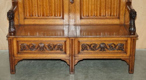 FINEST QUALITY HAMPTON SON'S ANTIQUE VICTORIAN WALNUT HAND CARVED BACON SETTLE - ADDITIONAL PHOTO 3