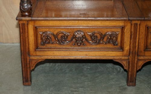 FINEST QUALITY HAMPTON SON'S ANTIQUE VICTORIAN WALNUT HAND CARVED BACON SETTLE - ADDITIONAL PHOTO 5