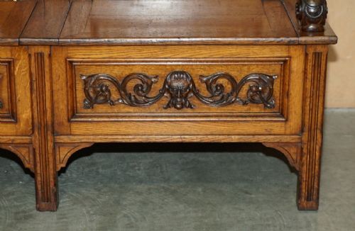 FINEST QUALITY HAMPTON SON'S ANTIQUE VICTORIAN WALNUT HAND CARVED BACON SETTLE - ADDITIONAL PHOTO 6