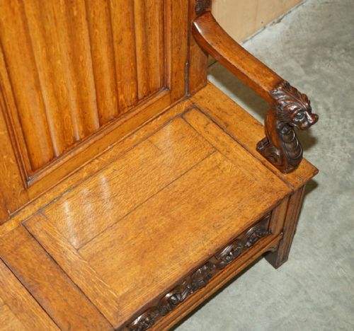 FINEST QUALITY HAMPTON SON'S ANTIQUE VICTORIAN WALNUT HAND CARVED BACON SETTLE - ADDITIONAL PHOTO 8