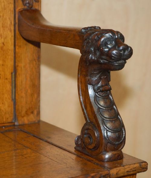 FINEST QUALITY HAMPTON SON'S ANTIQUE VICTORIAN WALNUT HAND CARVED BACON SETTLE - ADDITIONAL PHOTO 9