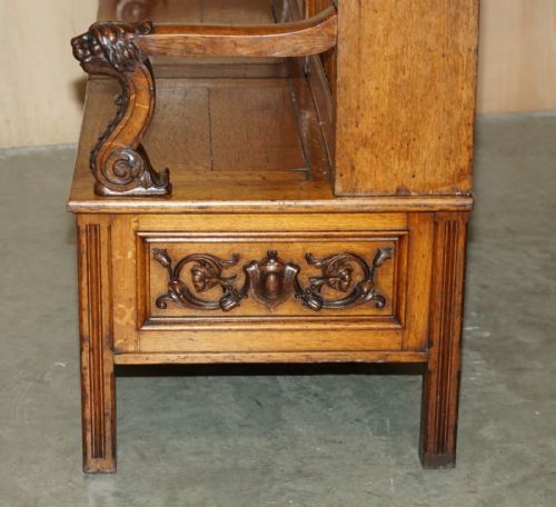 FINEST QUALITY HAMPTON SON'S ANTIQUE VICTORIAN WALNUT HAND CARVED BACON SETTLE - ADDITIONAL PHOTO 16