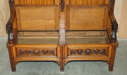 FINEST QUALITY HAMPTON SON'S ANTIQUE VICTORIAN WALNUT HAND CARVED BACON SETTLE - ADDITIONAL PHOTO 17
