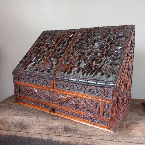 19th century carved anglo indian stationery box - CATEGORY: ANTIQUE BOXES - DATED 19TH CENTURY
