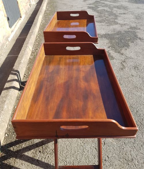PAIR OF VICTORIAN MAHOGANY BUTLER TRAYS ON STANDS - ADDITIONAL PHOTO 1