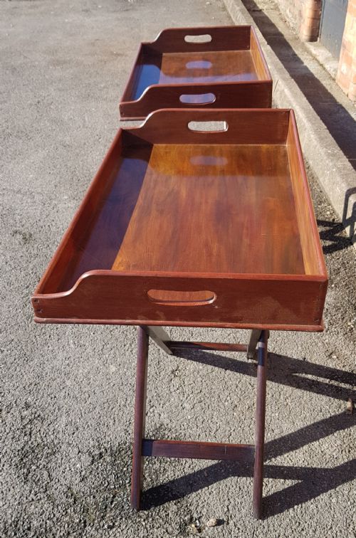 PAIR OF VICTORIAN MAHOGANY BUTLER TRAYS ON STANDS - ADDITIONAL PHOTO 2