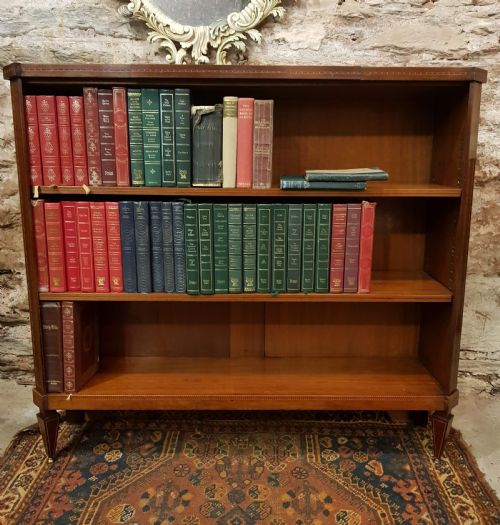 edwardian mahogany inlaid open bookcase - CATEGORY: ANTIQUE BOOKCASES - DATED EDWARDIAN