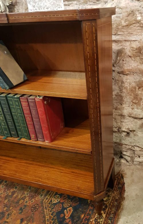 EDWARDIAN MAHOGANY INLAID OPEN BOOKCASE - ADDITIONAL PHOTO 5