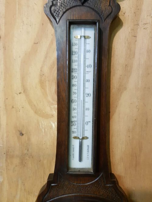 VICTORIAN CARVED OAK BAROMETER - ADDITIONAL PHOTO 1