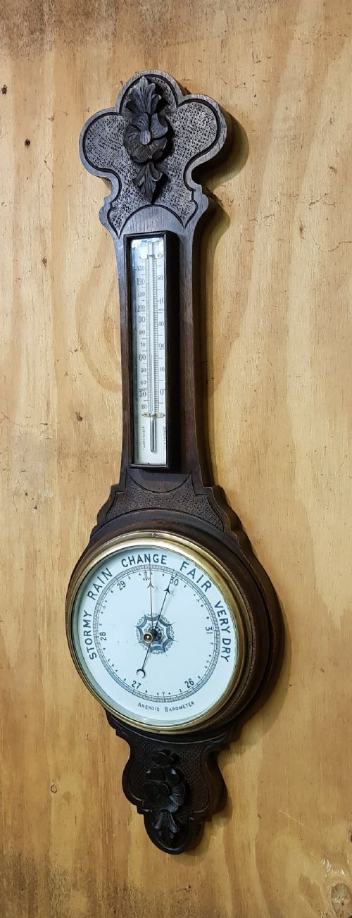 VICTORIAN CARVED OAK BAROMETER - ADDITIONAL PHOTO 3