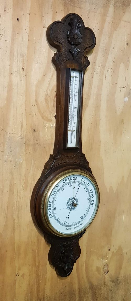 VICTORIAN CARVED OAK BAROMETER - ADDITIONAL PHOTO 4