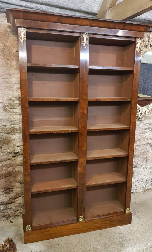 victorian burr walnut open bookcase - CATEGORY: ANTIQUE BOOKCASES - DATED VICTORIAN