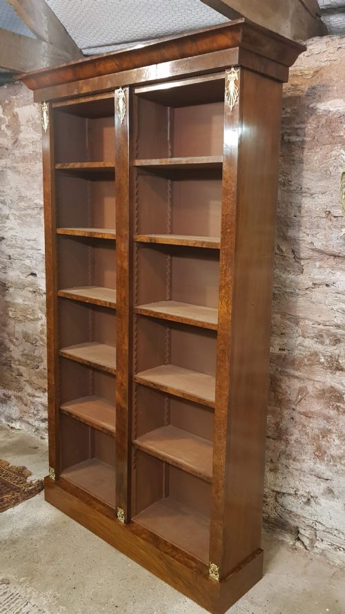 VICTORIAN BURR WALNUT OPEN BOOKCASE - ADDITIONAL PHOTO 4