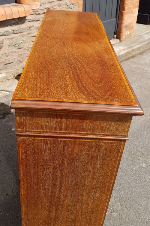EDWARDIAN MAHOGANY INLAID OPEN BOOKCASE - ADDITIONAL PHOTO 3