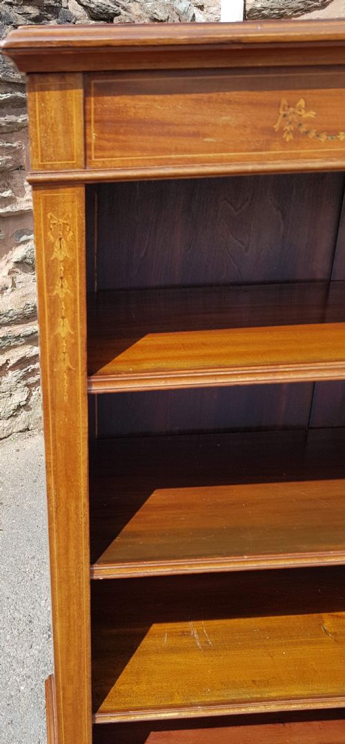 EDWARDIAN MAHOGANY INLAID OPEN BOOKCASE - ADDITIONAL PHOTO 5