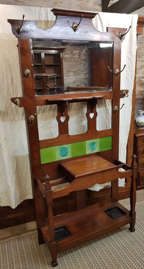 arts and crafts style walnut hallstand - CATEGORY: ANTIQUE FURNITURE - DATED VICTORIAN
