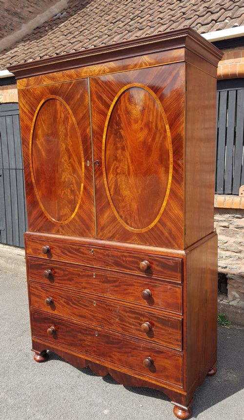REGENCY MAHOGANY INLAID CHANNEL ISLAND LINEN PRESS - ADDITIONAL PHOTO 1