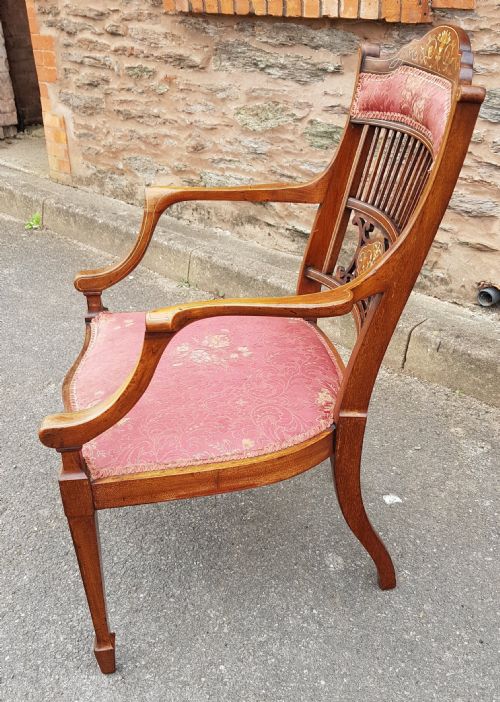 EDWARDIAN MAHOGANY INLAID DESK CHAIR - ADDITIONAL PHOTO 1