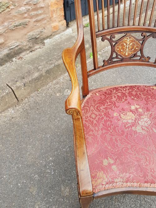EDWARDIAN MAHOGANY INLAID DESK CHAIR - ADDITIONAL PHOTO 4