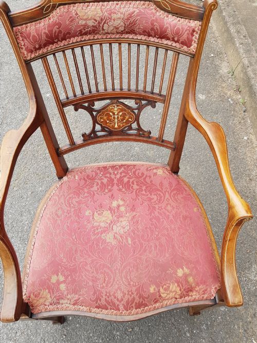 EDWARDIAN MAHOGANY INLAID DESK CHAIR - ADDITIONAL PHOTO 6