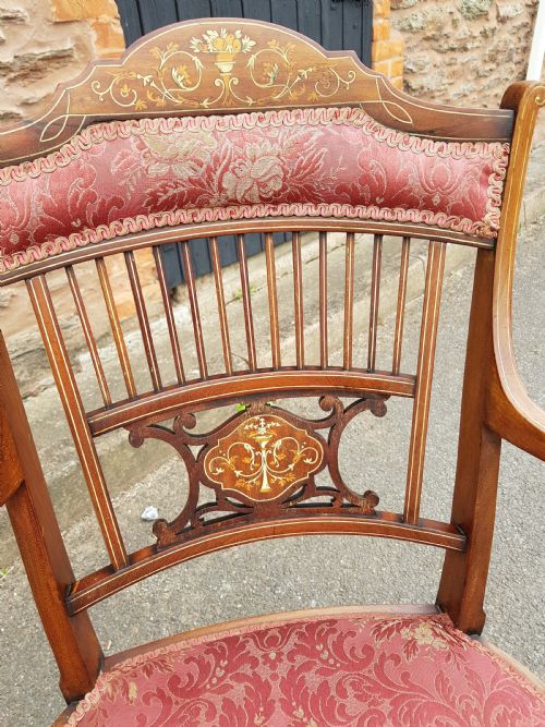 EDWARDIAN MAHOGANY INLAID DESK CHAIR - ADDITIONAL PHOTO 7