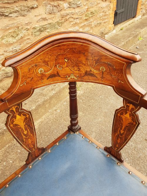 EDWARDIAN MAHOGANY INLAID CORNER CHAIR - ADDITIONAL PHOTO 7