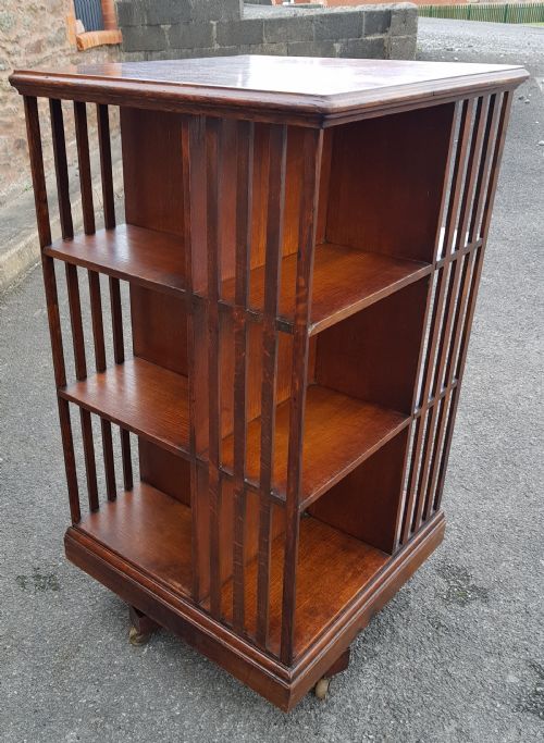 EDWARDIAN OAK THREE TIER REVOLVING BOOKCASE - ADDITIONAL PHOTO 3