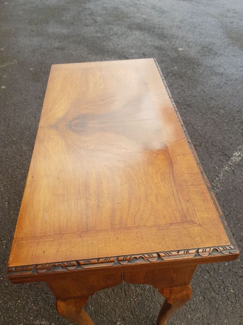 1920S FIGURED WALNUT CARD TABLE OR CONSOLE TABLE - ADDITIONAL PHOTO 2