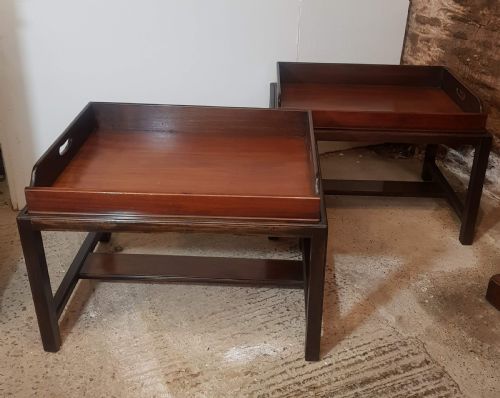 PAIR OF EDWARDIAN MAHOGANY TRAYS ON STANDS