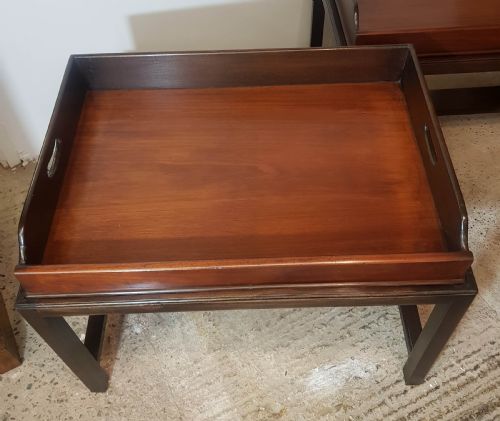 PAIR OF EDWARDIAN MAHOGANY TRAYS ON STANDS - ADDITIONAL PHOTO 1