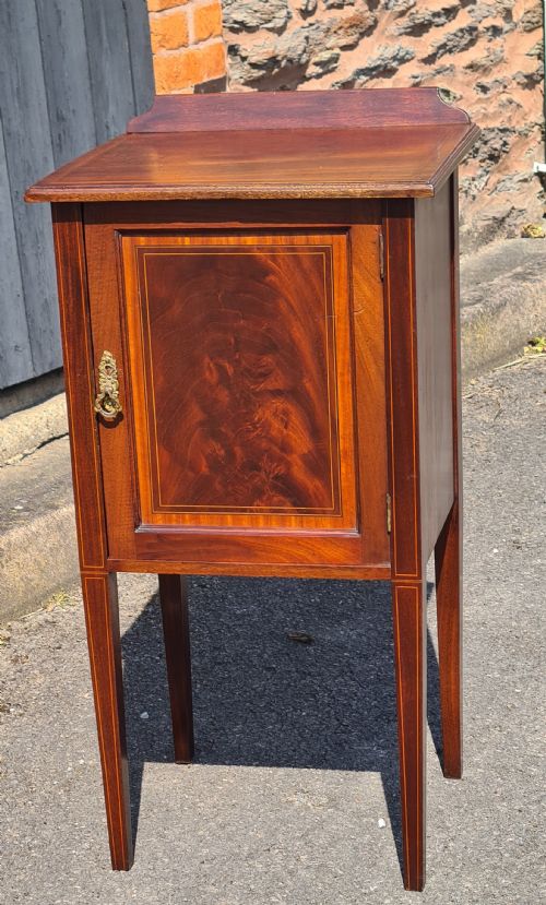 edwardian mahogany inlaid bedside cabinet - CATEGORY: ANTIQUE CUPBOARDS - DATED EDWARDIAN