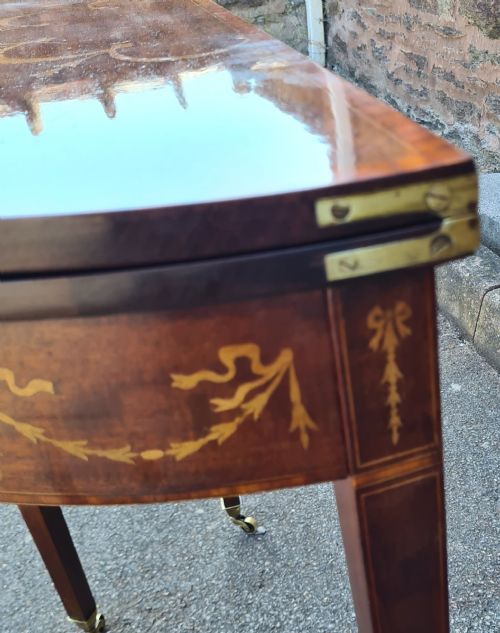 ANTIQUE EDWARDIAN INLAID MAHOGANY DEMILUNE CARD TABLE - ADDITIONAL PHOTO 3
