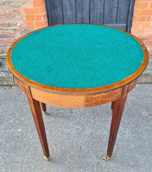 ANTIQUE EDWARDIAN INLAID MAHOGANY DEMILUNE CARD TABLE - ADDITIONAL PHOTO 4