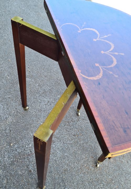 ANTIQUE EDWARDIAN INLAID MAHOGANY DEMILUNE CARD TABLE - ADDITIONAL PHOTO 7